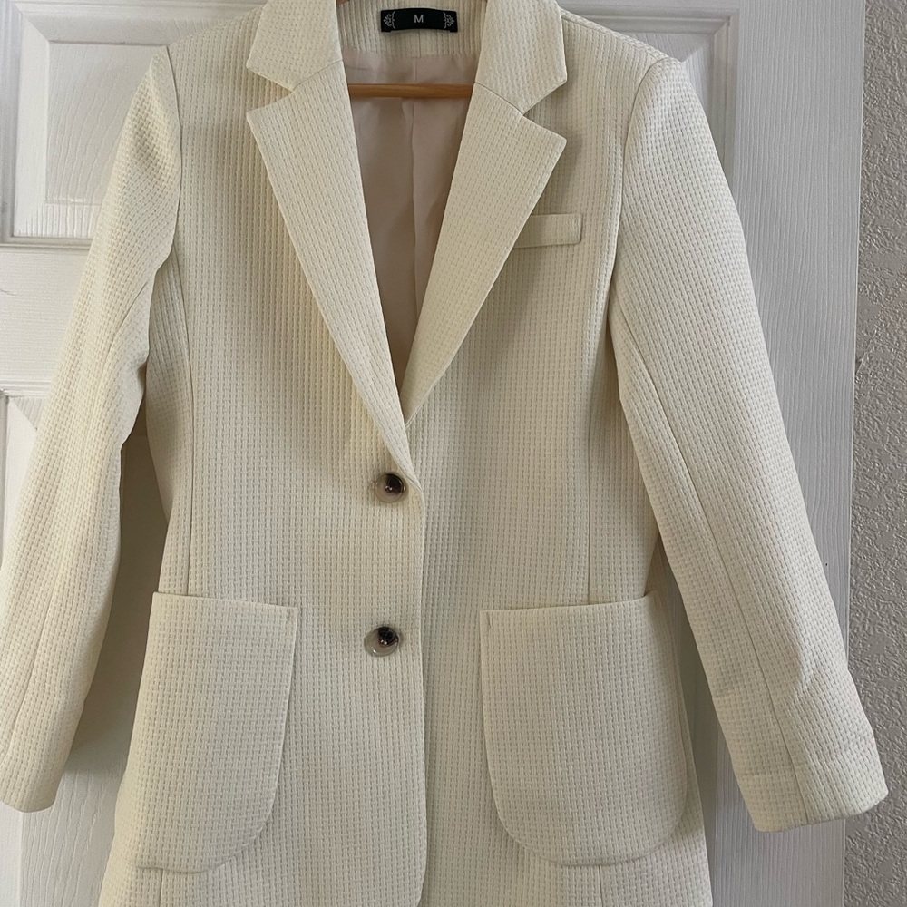 Anthropologie Cream Blazer with Notched Lapels